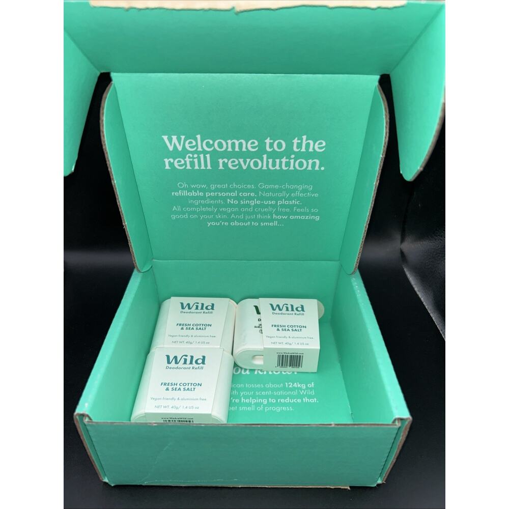 Wild Deodorant Refill 3 Pack 40g Each Fresh Cotton & Sea Salt Vegan Plastic Free